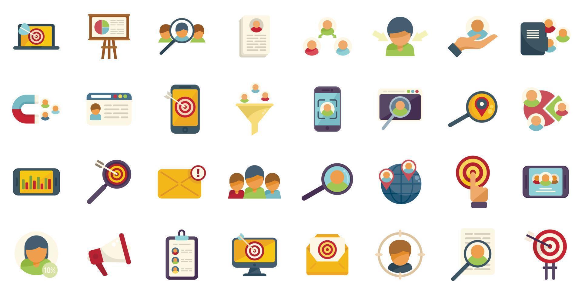 Target audience icons set flat vector. Media service vector