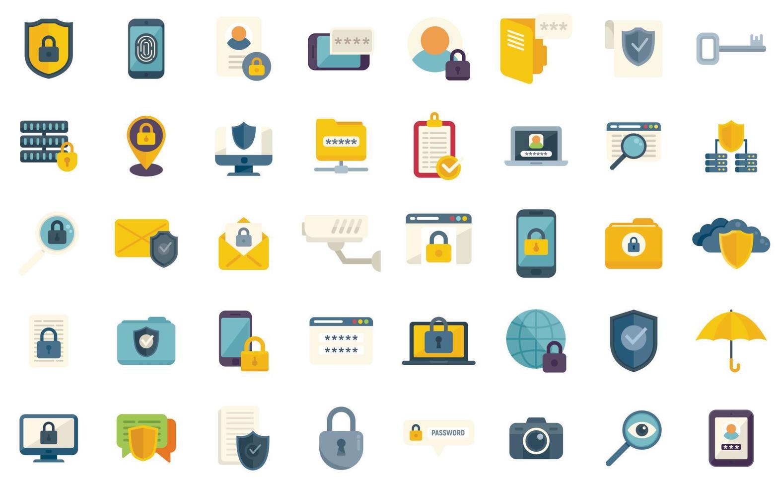 Privacy icons set flat vector. Eye fingerprint vector