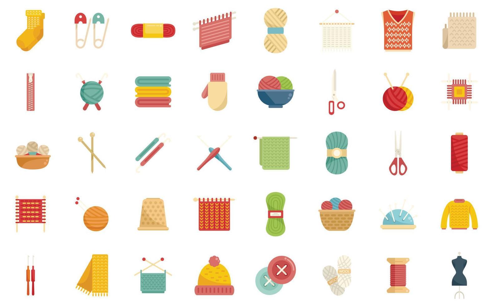 Knitting icons set flat vector. Crochet yarn vector