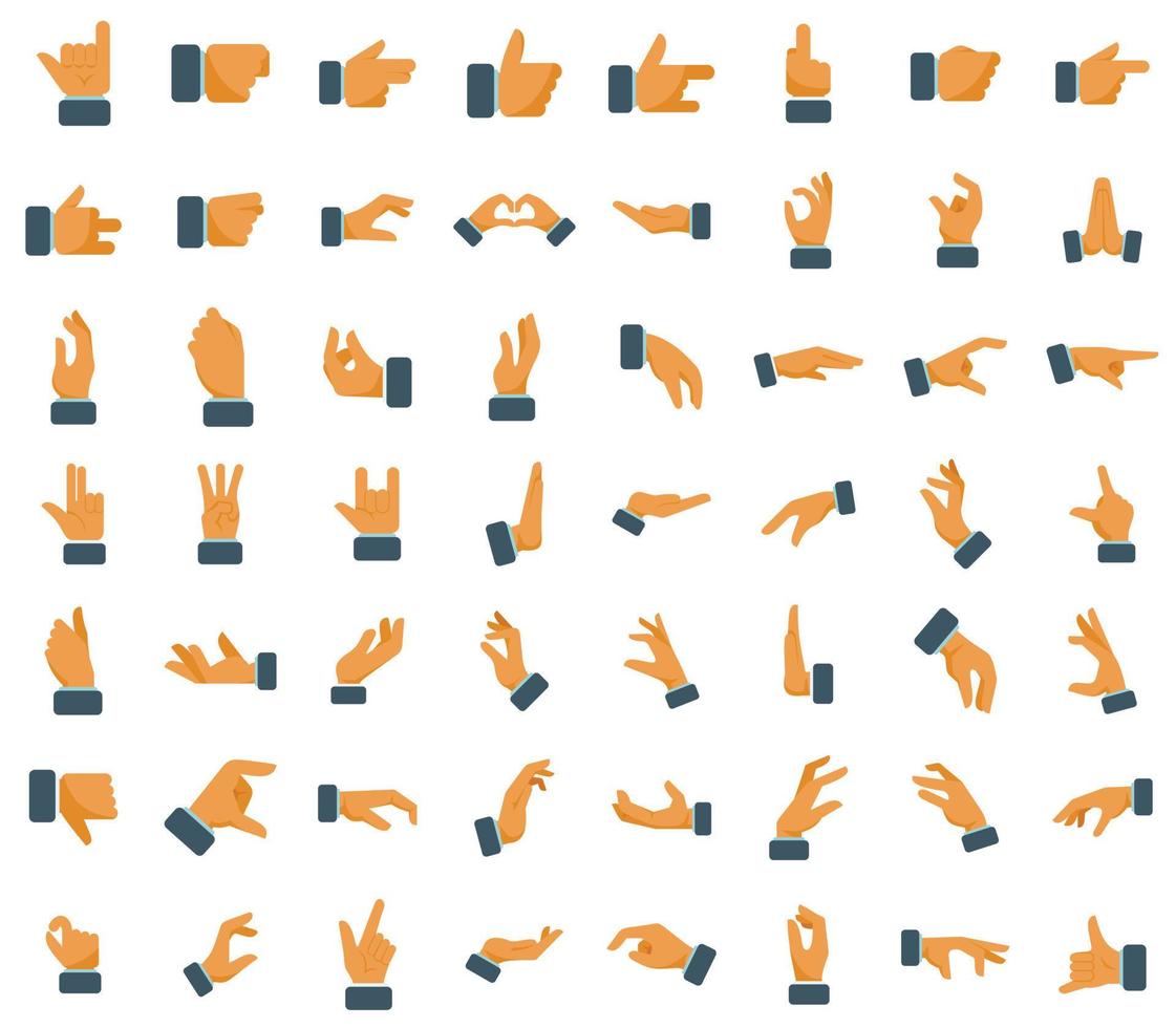 Hand gestures icons set flat vector. Shake finger vector