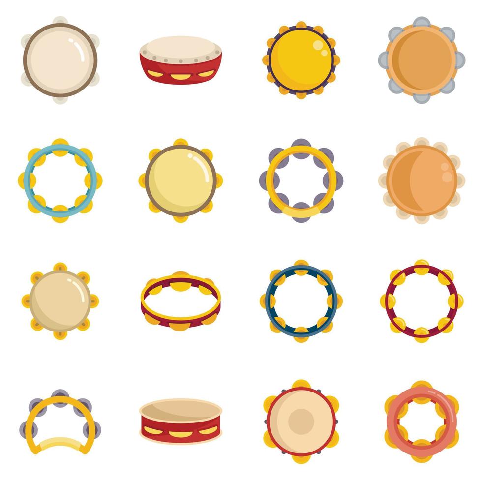 Tambourine icons set flat vector. Carnival samba vector