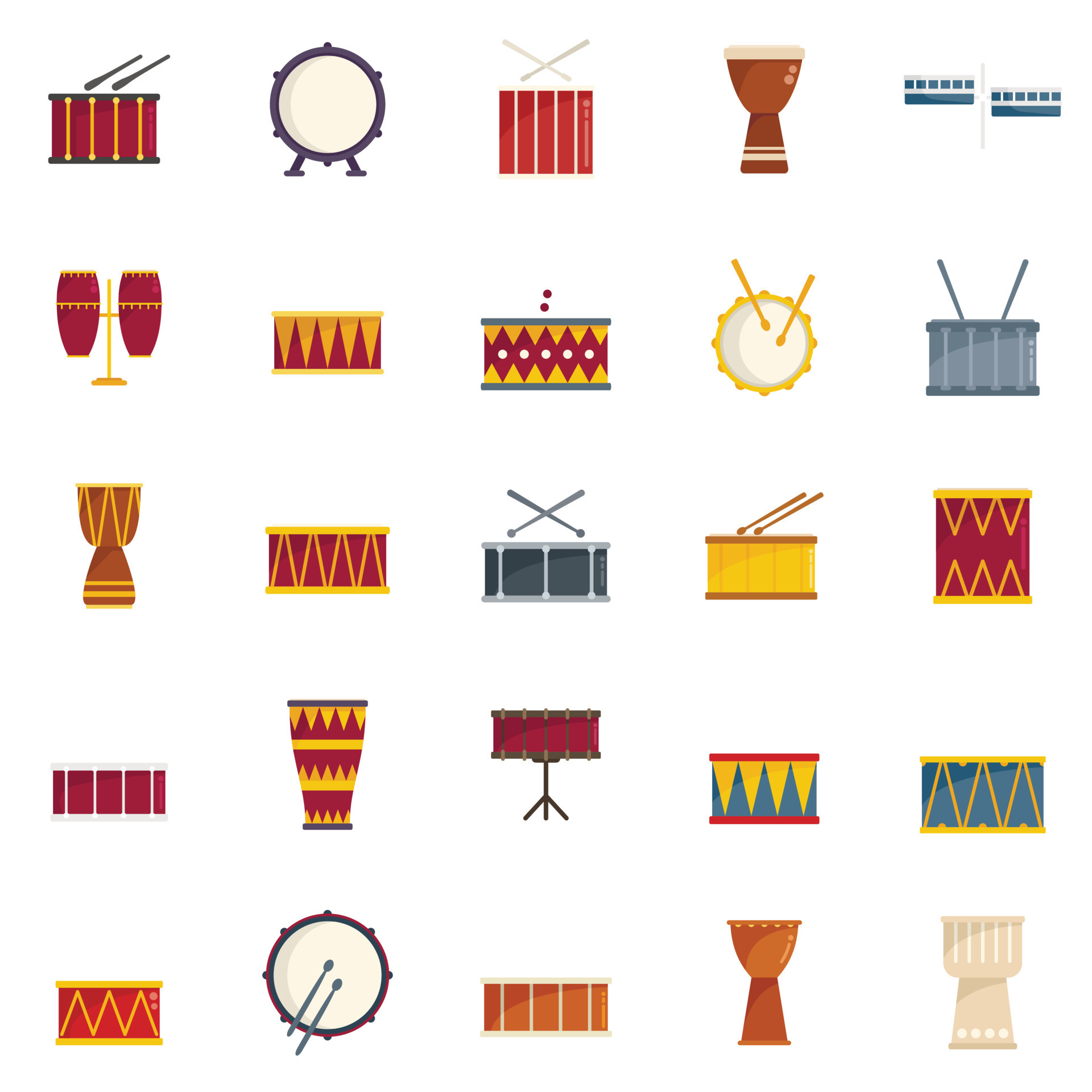Drum icons set flat vector. Instrument music 16817313 Vector Art at