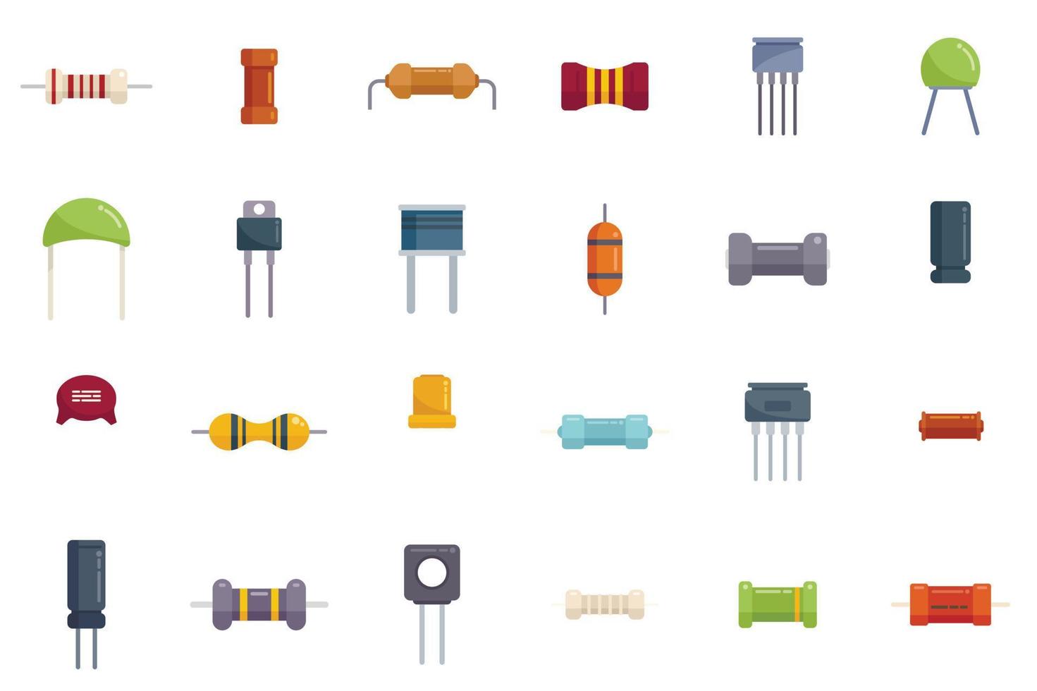 Resistor icons set flat vector. Capacitor chip vector