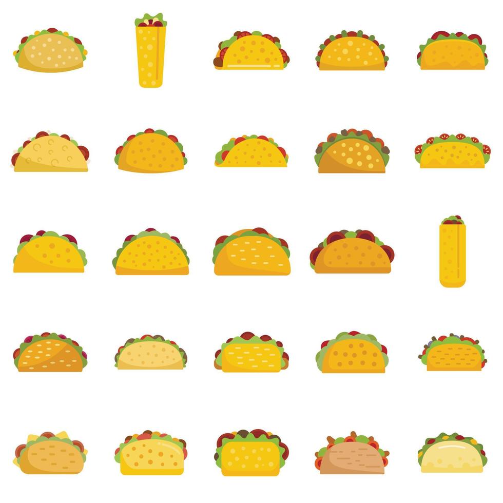 Tacos icons set flat vector. Food menu vector