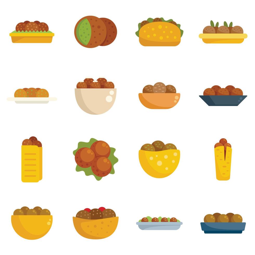 Falafel icons set flat vector. Pita food vector