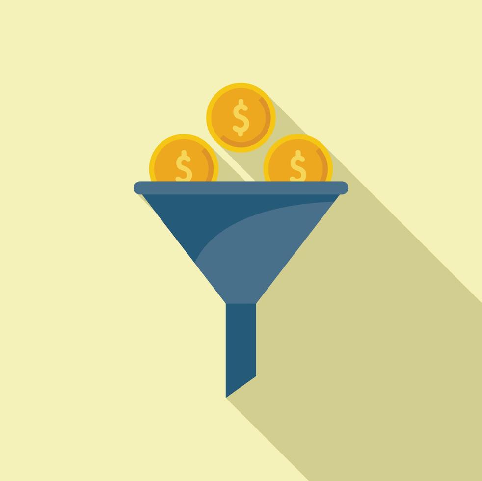 Money funnel icon flat vector. Marketing target vector