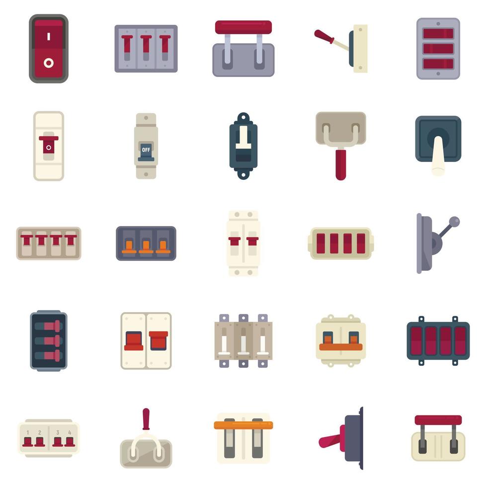 Breaker switch icons set flat vector. Cable chopper vector