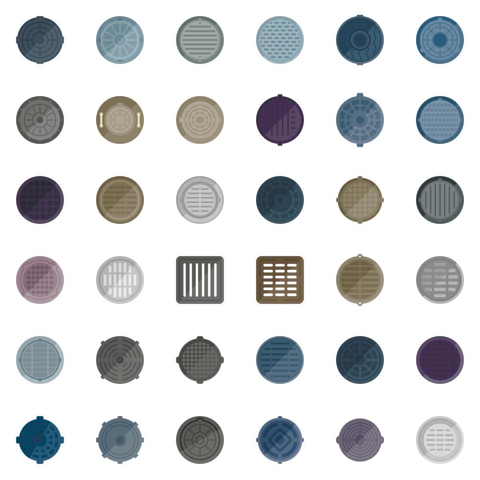 Manhole icons set flat vector. Canalization cap vector