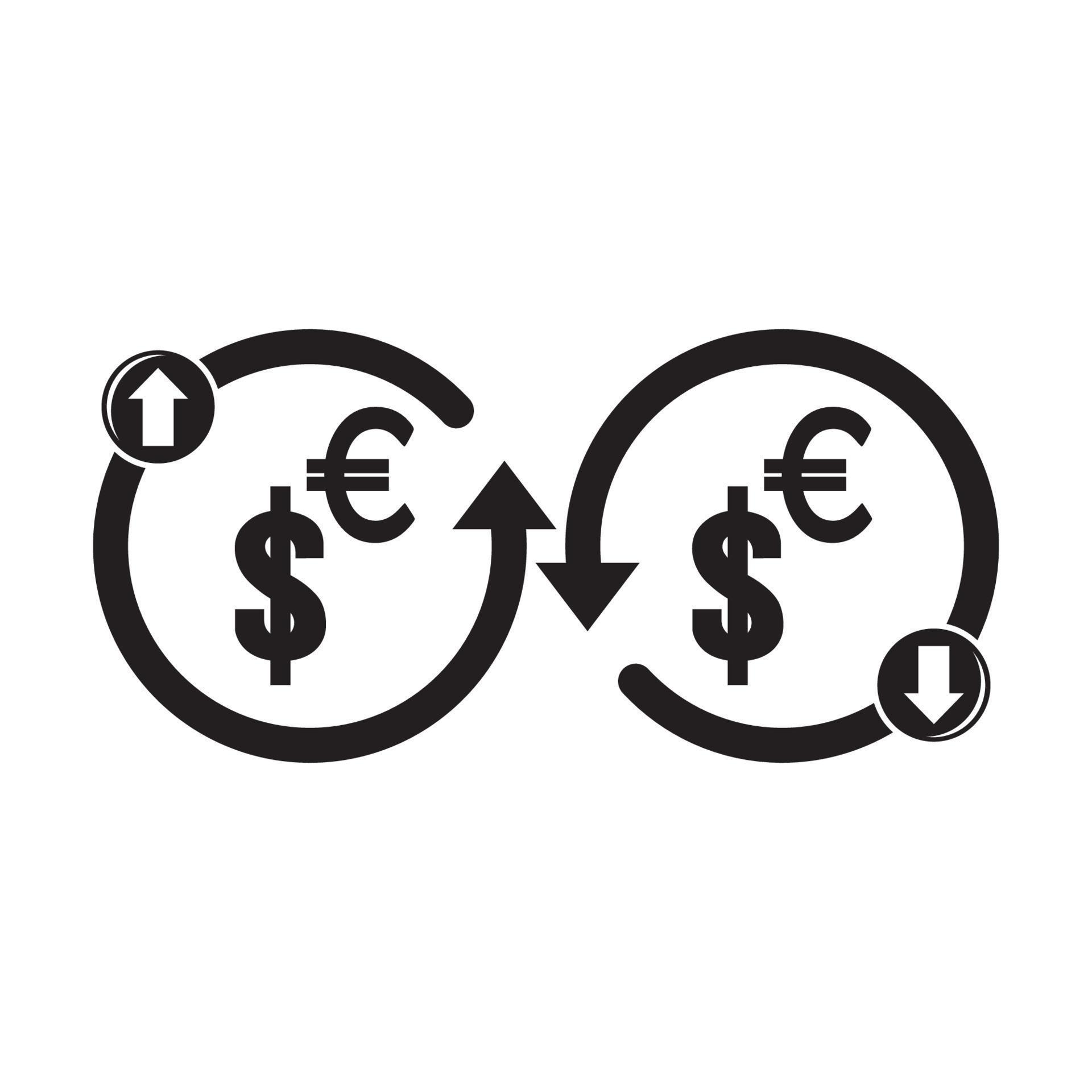 Increase or decrease in dollar or euro currency,icon vector ...