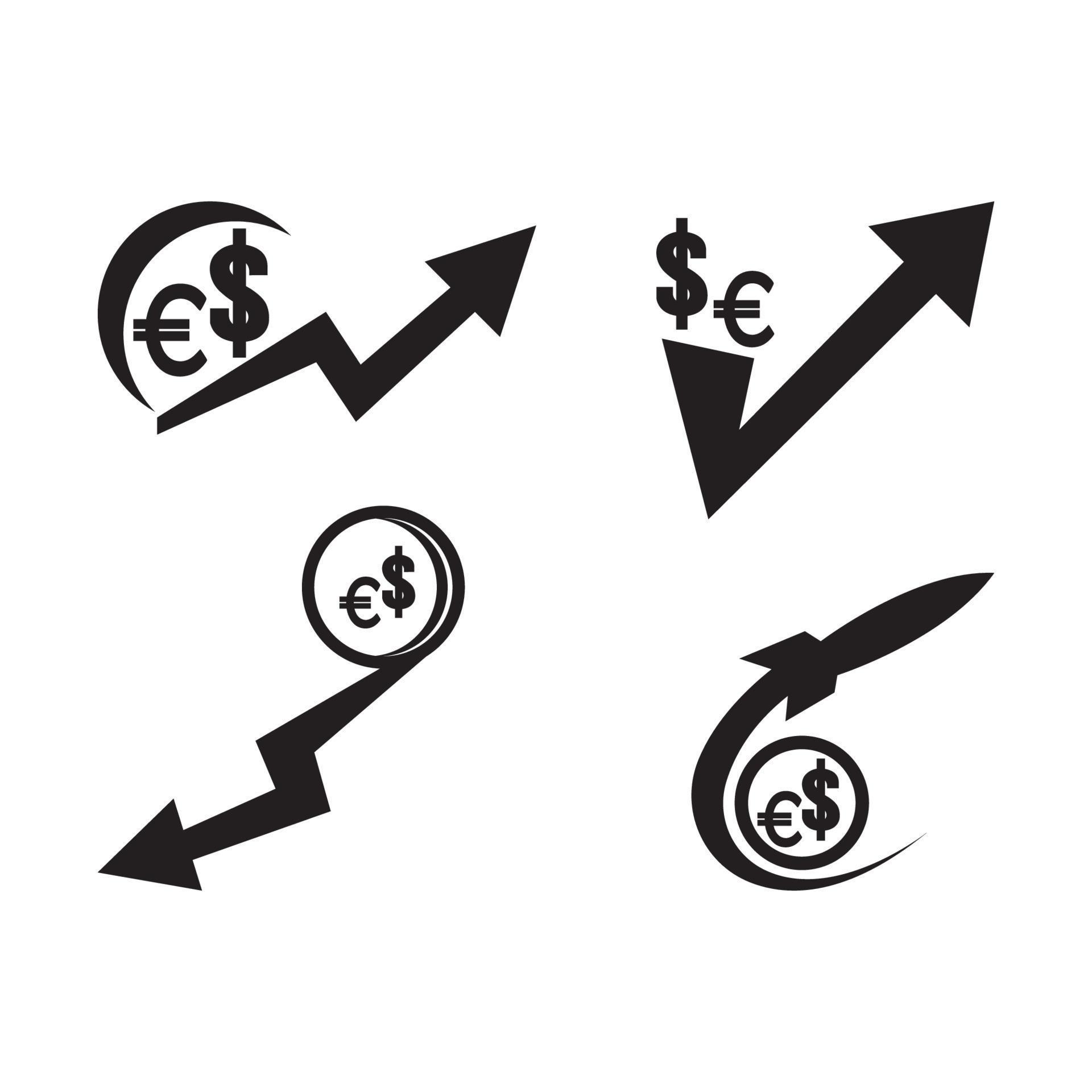 Increase or decrease in dollar or euro currency,icon vector ...