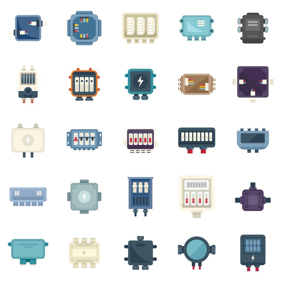 Junction box icons set flat vector. Cable connect vector