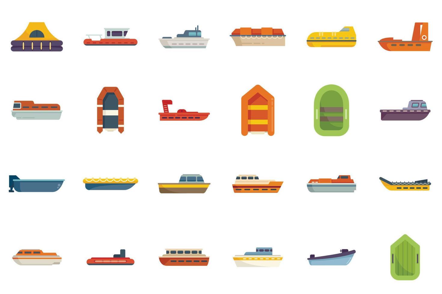 Rescue boat icons set flat vector. Sea aid vector