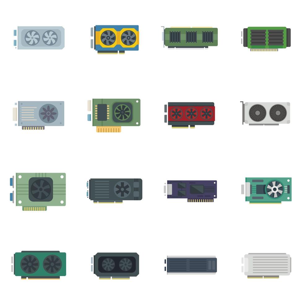 Graphics card icons set flat vector. Video board vector