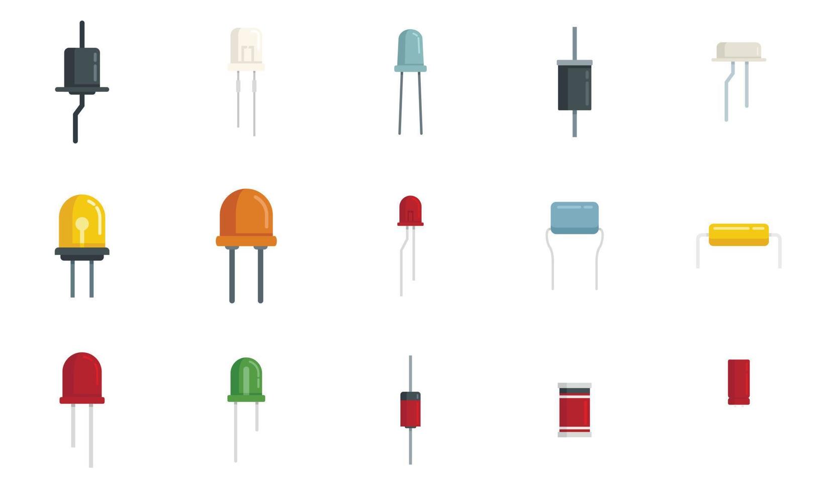 Diode icons set flat vector. Anode light vector