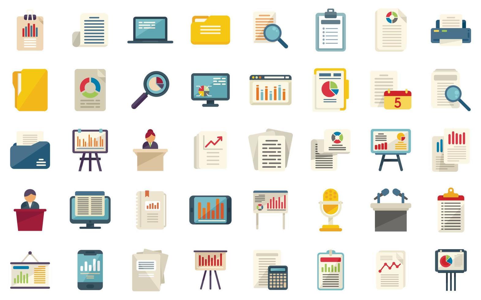 Report icons set flat vector. Performance chart vector