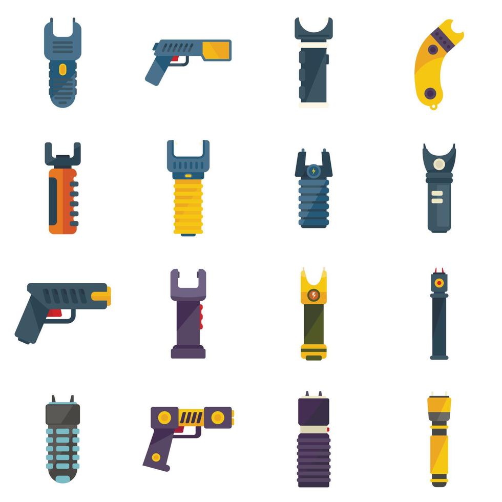 Taser icons set flat vector. Police gun vector