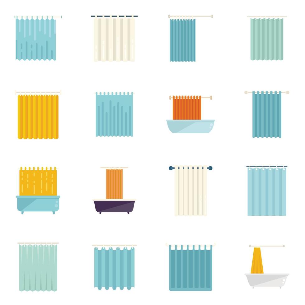 Shower curtain icons set flat vector. Water bathroom vector