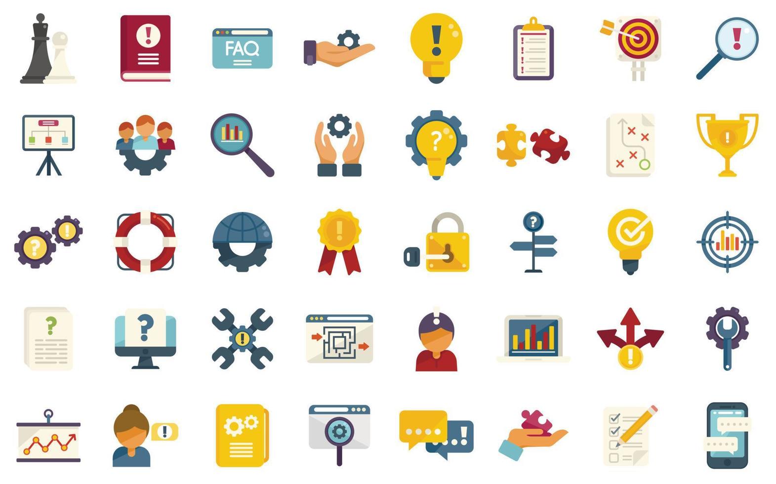 Problem solving icons set flat vector. Business brainstorming vector