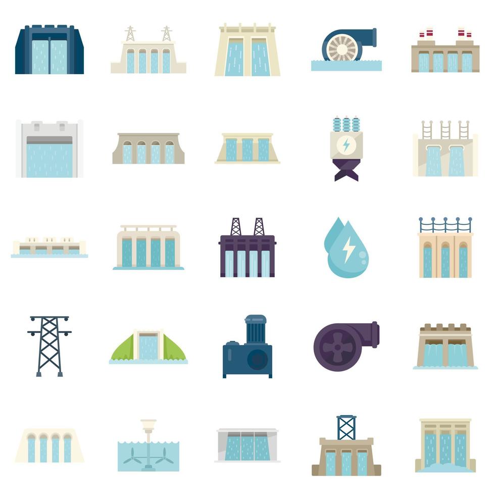 Hydro power icons set flat vector. Eco water vector