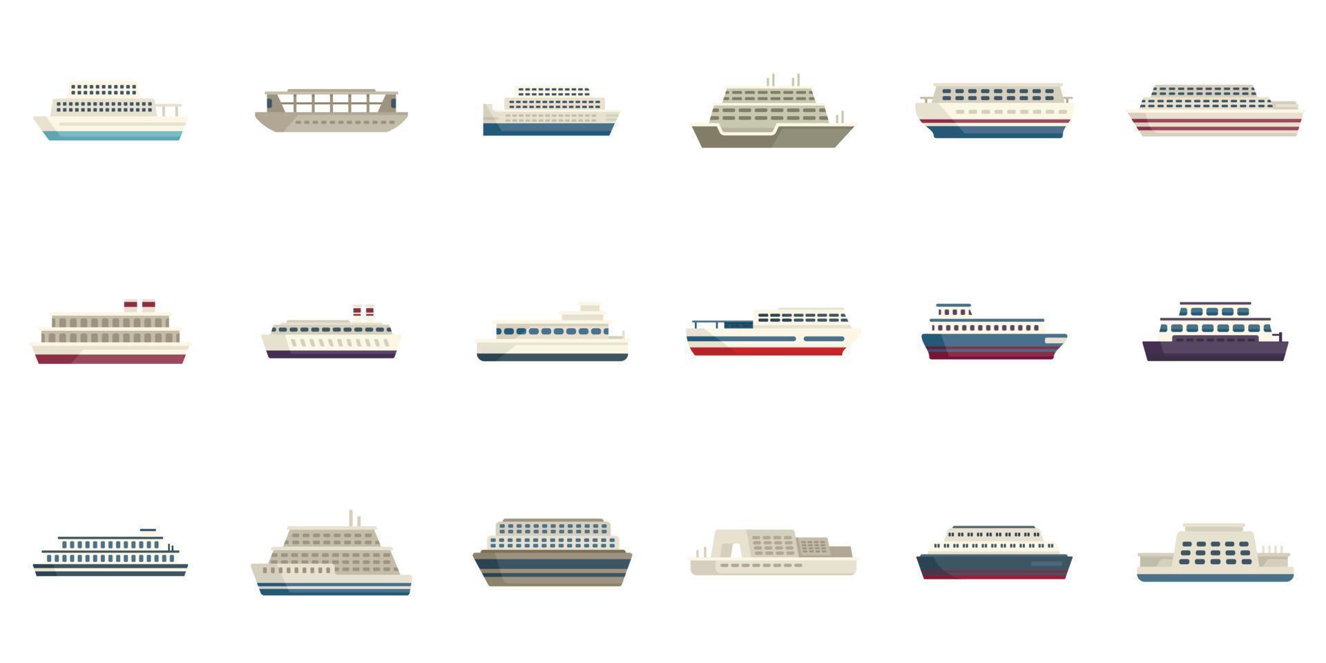 Ferry icons set flat vector. Boat delivery vector