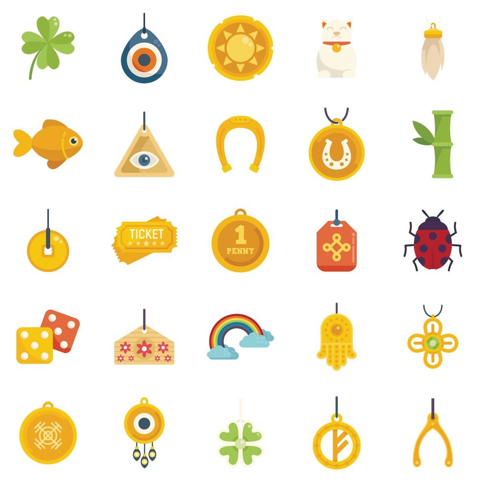 iconos de amuleto de la suerte establecer vector plano. caballo accesorio