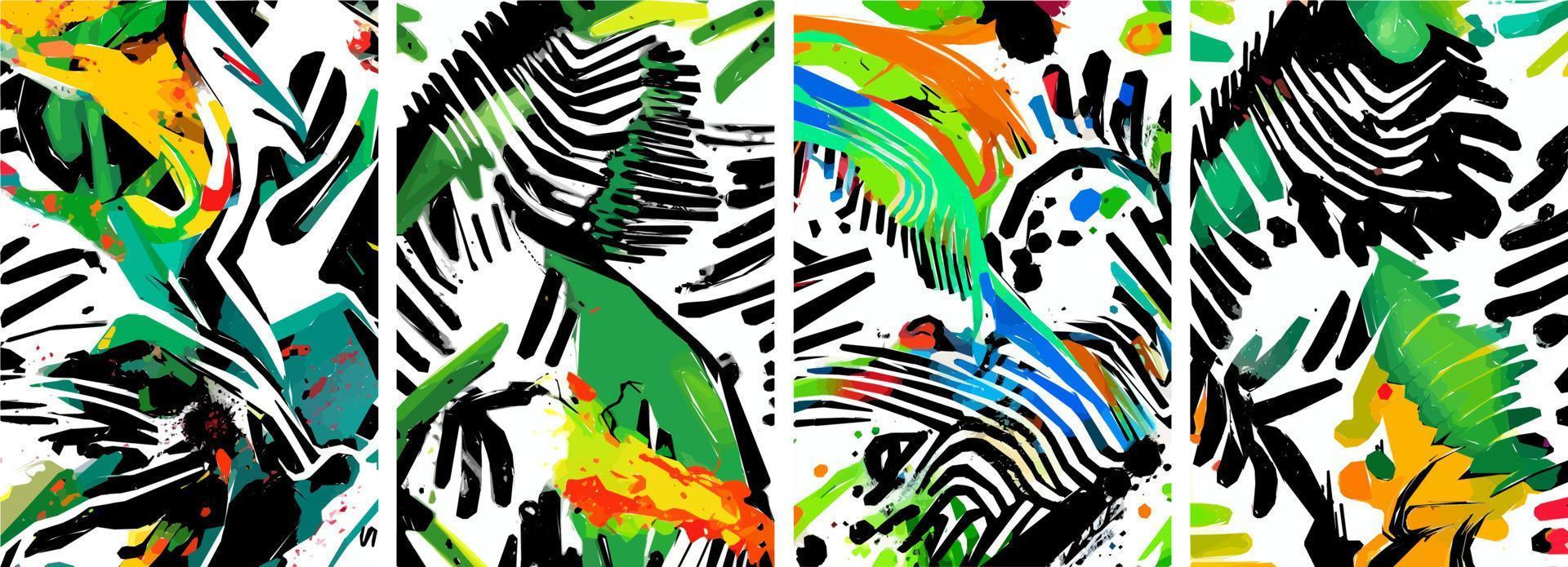 conjunto de fondo de naturaleza abstracta dibujado a mano. vector colorido acuarela tinta doodle hojas tropicales flores, salpicaduras y formas, fondo para papel, cubierta, tela, decoración interior.