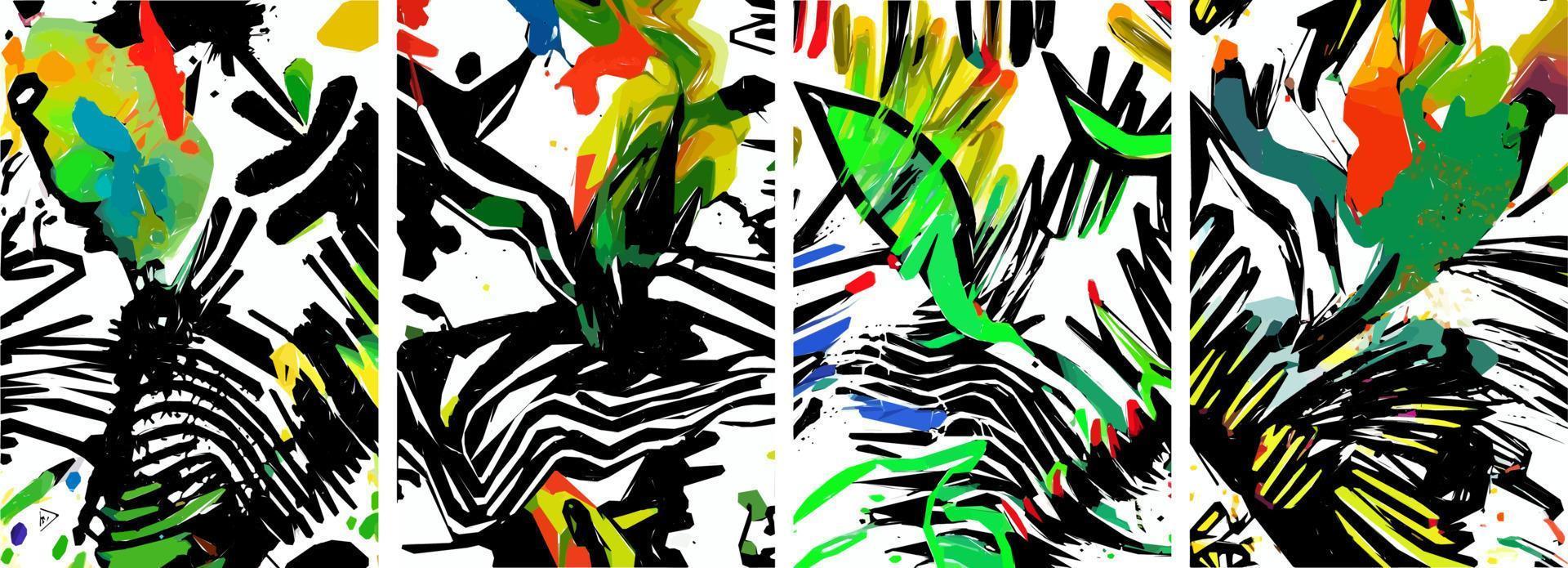 conjunto de fondo de naturaleza abstracta dibujado a mano. vector colorido acuarela tinta doodle hojas tropicales flores, salpicaduras y formas, fondo para papel, cubierta, tela, decoración interior.