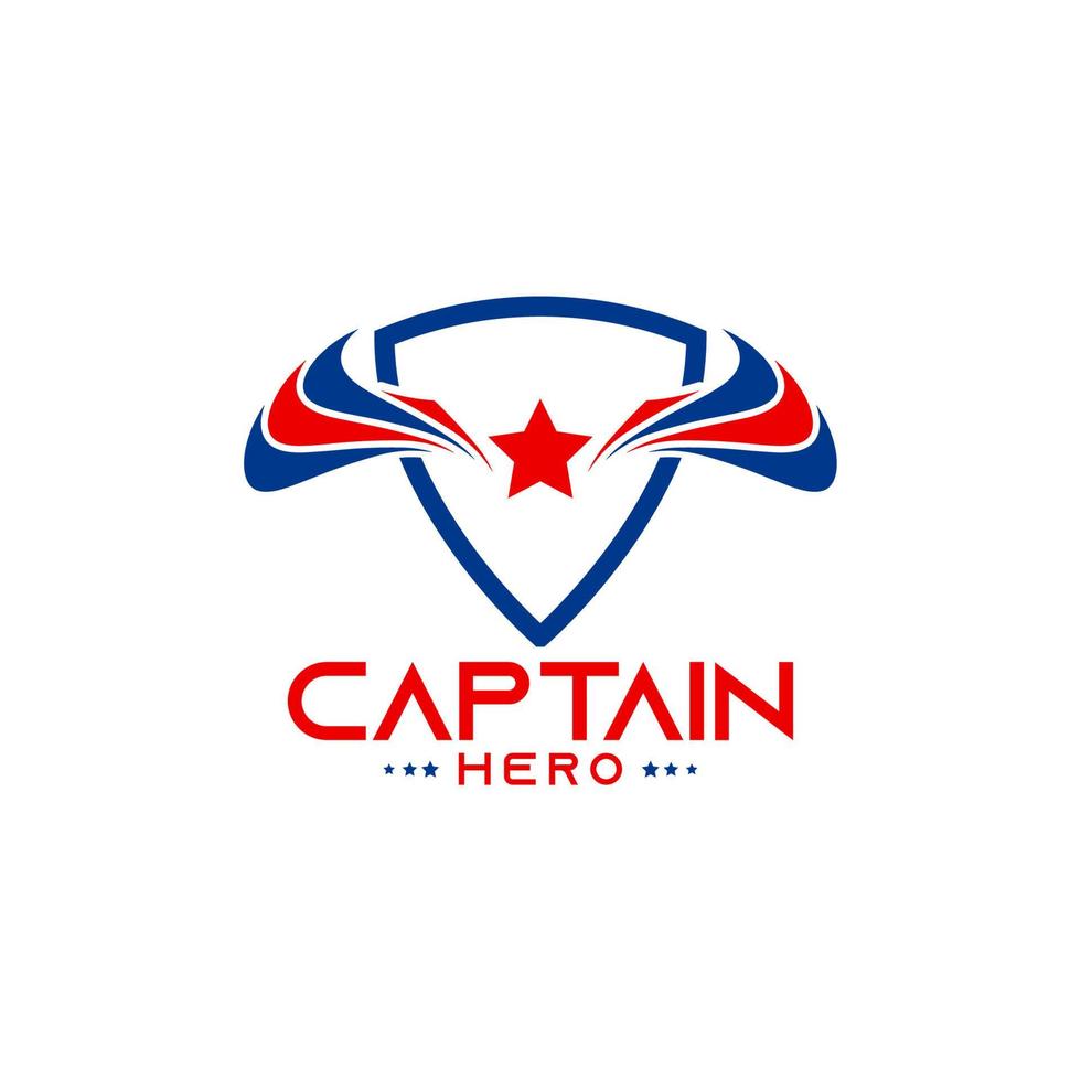 logotipo de capitán héroe con alas, escudo y símbolo de estrella vector