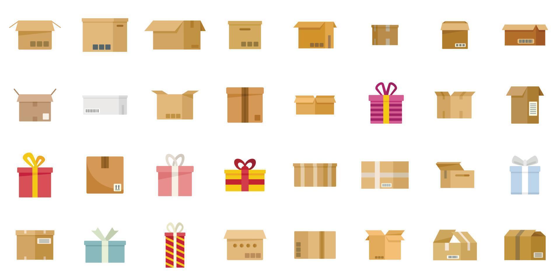 Box icons set flat vector. Gift present 16818132 Vector Art at Vecteezy