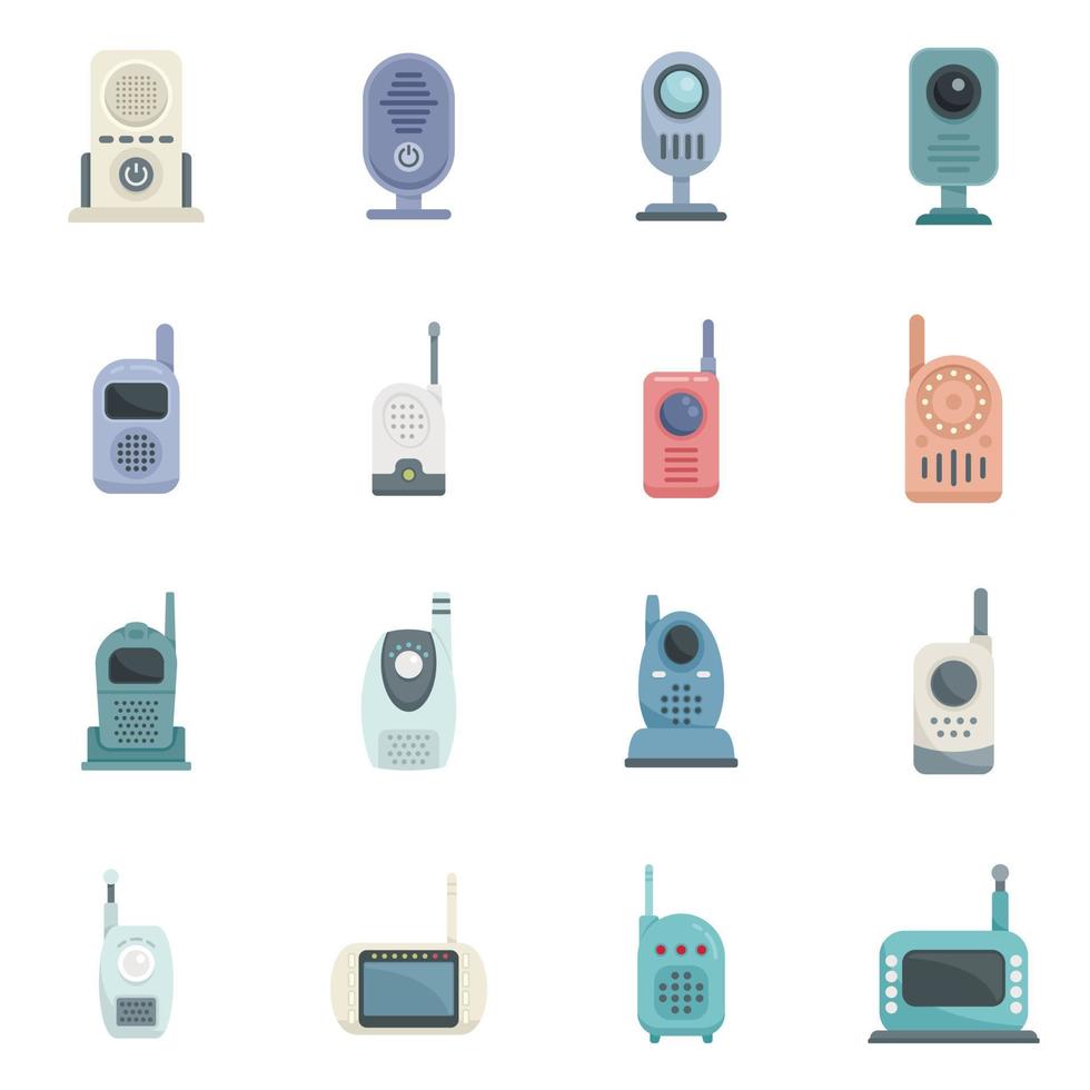 Baby monitor icons set flat vector. Button communication vector