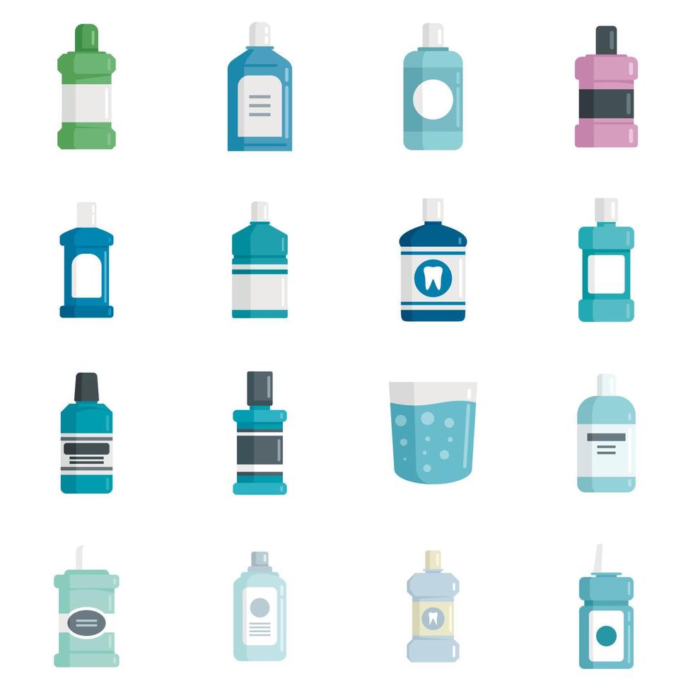 Tooth rinse icons set flat vector. Fresh breath vector