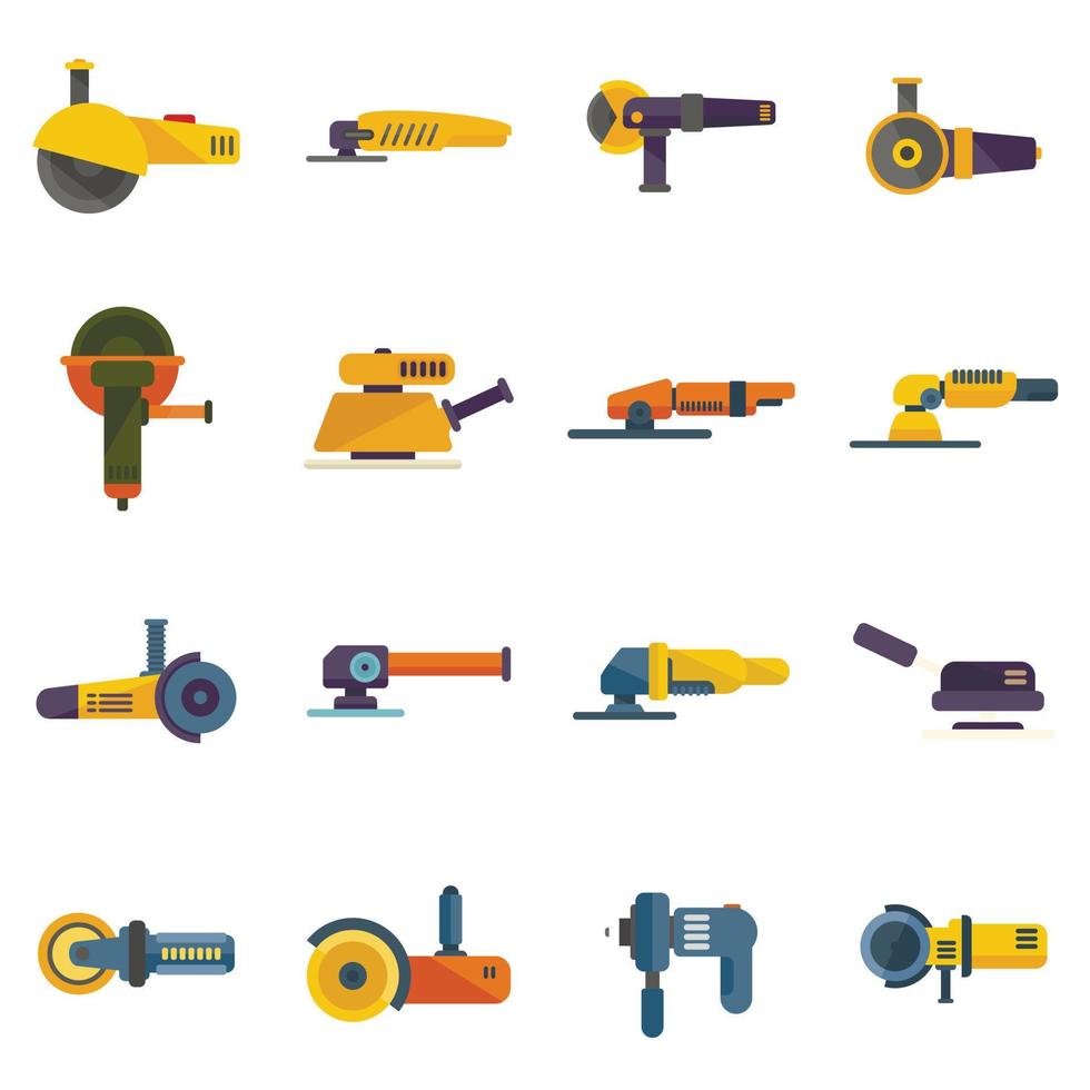 Grinding machine icons set flat vector. Build construct vector