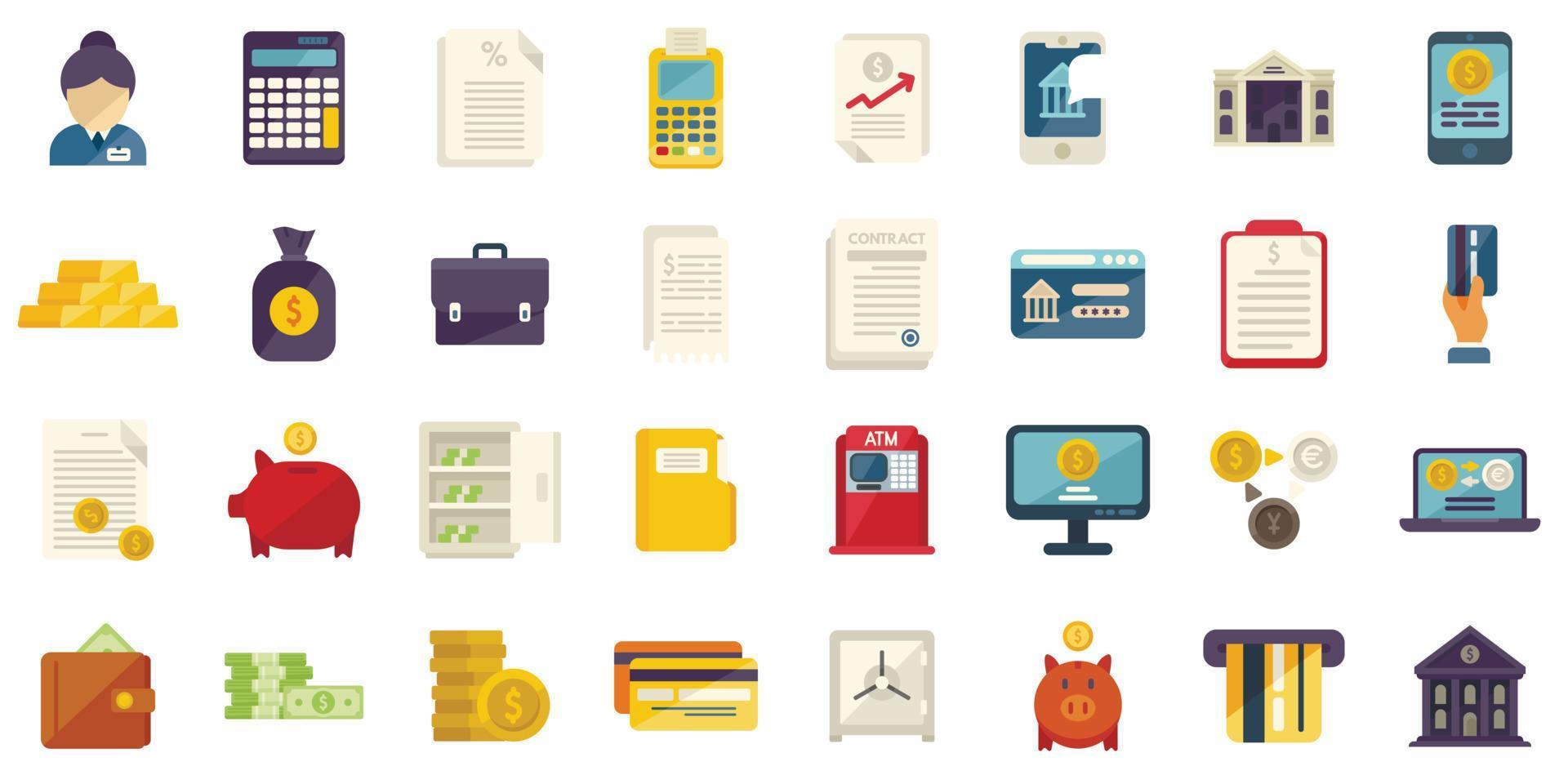 Bank icons set flat vector. Online digital vector