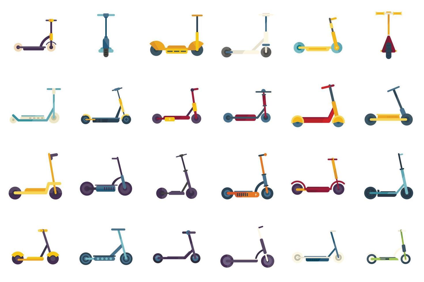 iconos de scooter eléctrico establecer vector plano. bicicleta de ciudad