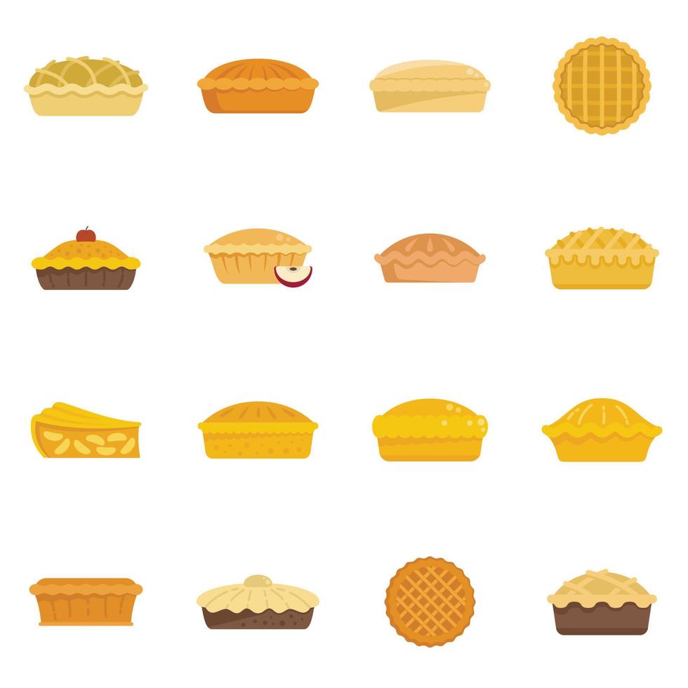 los iconos de tarta de manzana establecen un vector plano. postre de comida