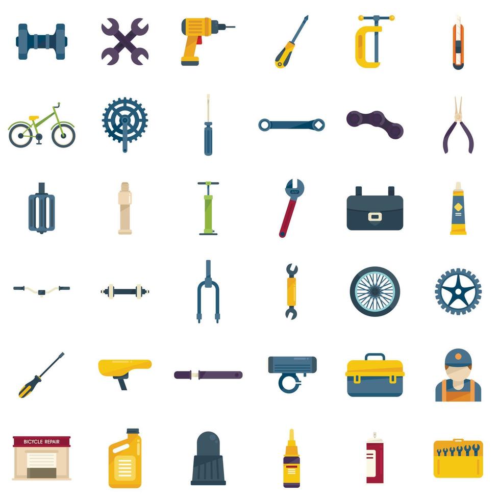 Bicycle repair icons set flat vector. Bike element vector