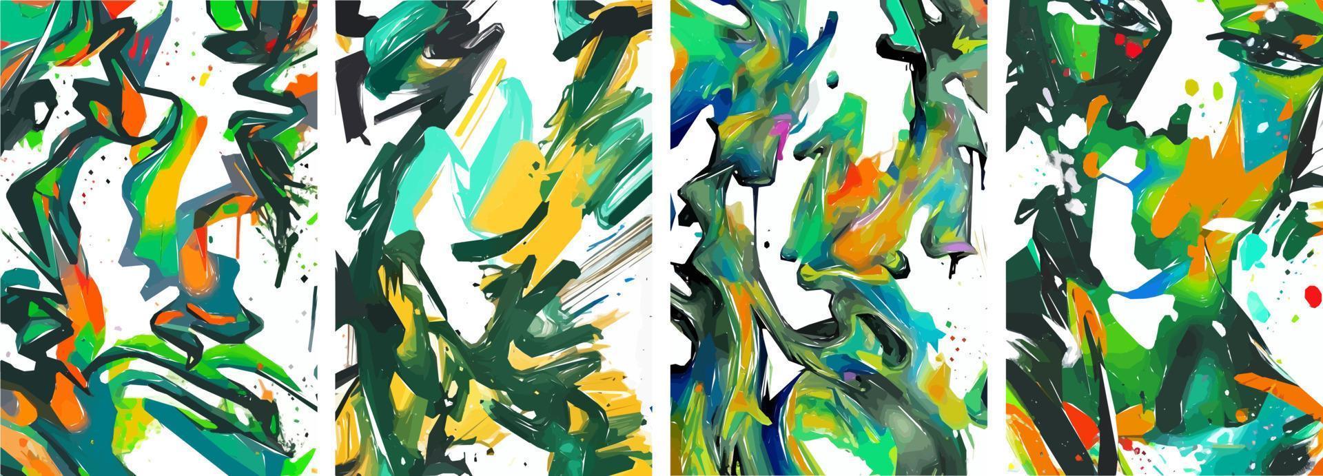 conjunto de fondo de naturaleza abstracta dibujado a mano. vector colorido acuarela tinta doodle hojas tropicales flores, salpicaduras y formas, fondo para papel, cubierta, tela, decoración interior.