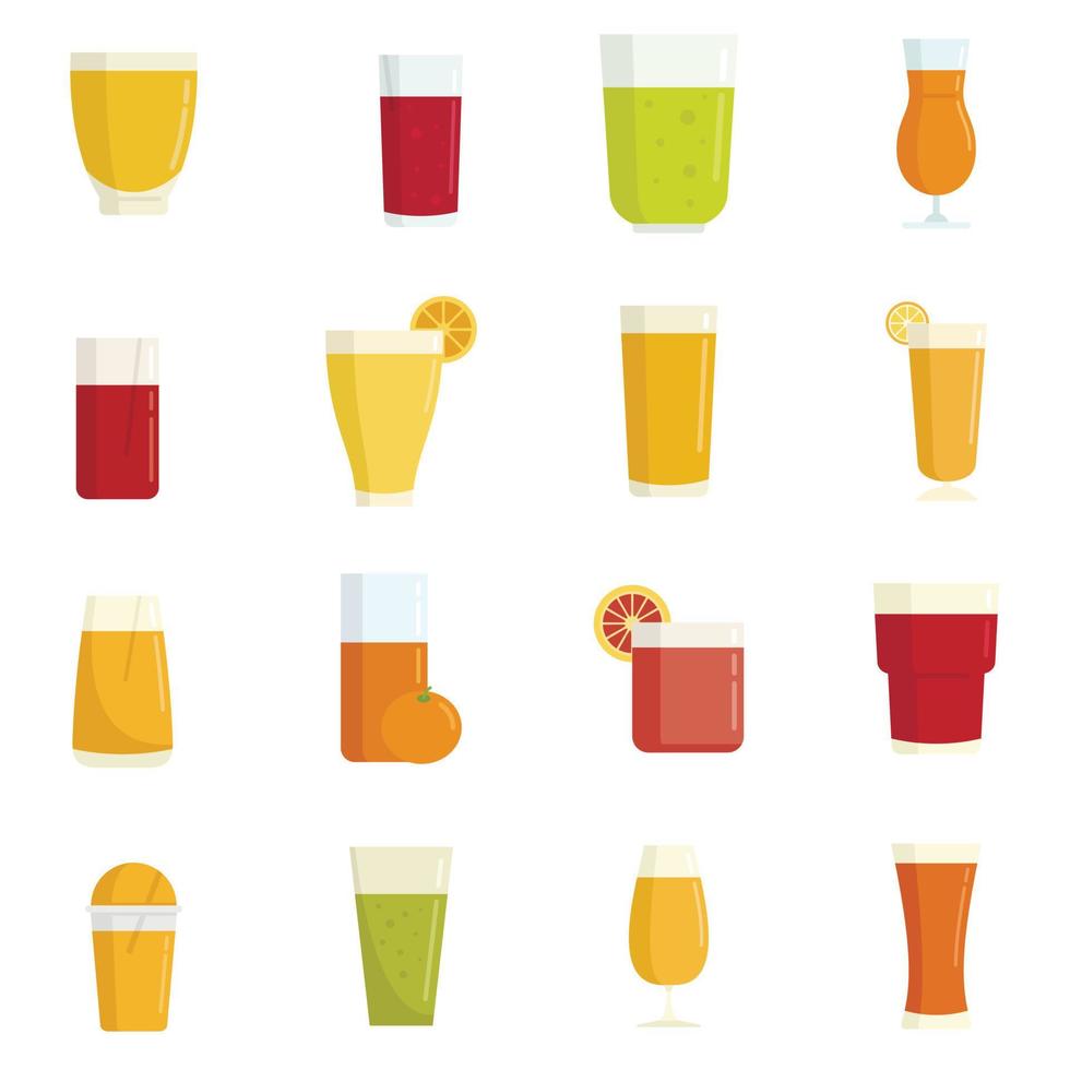 Fresh juice icons set, flat style vector