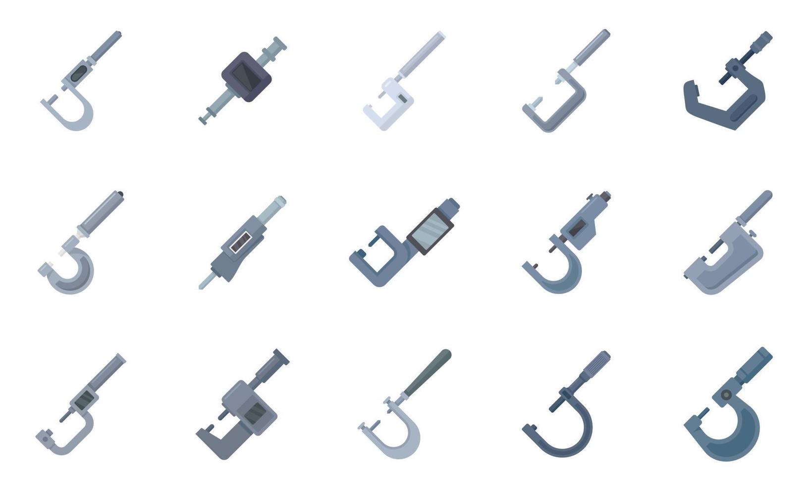 Micrometer icons set flat vector. Engineering gauge vector