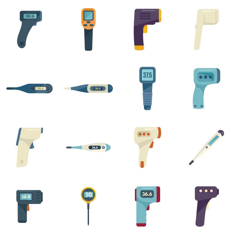 Digital thermometer icons set flat vector. Digital medical vector