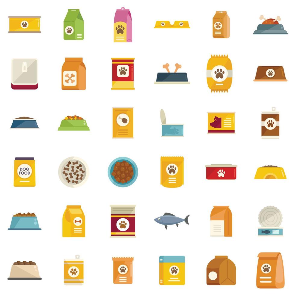 Dog food icons set flat vector. Animal pet vector
