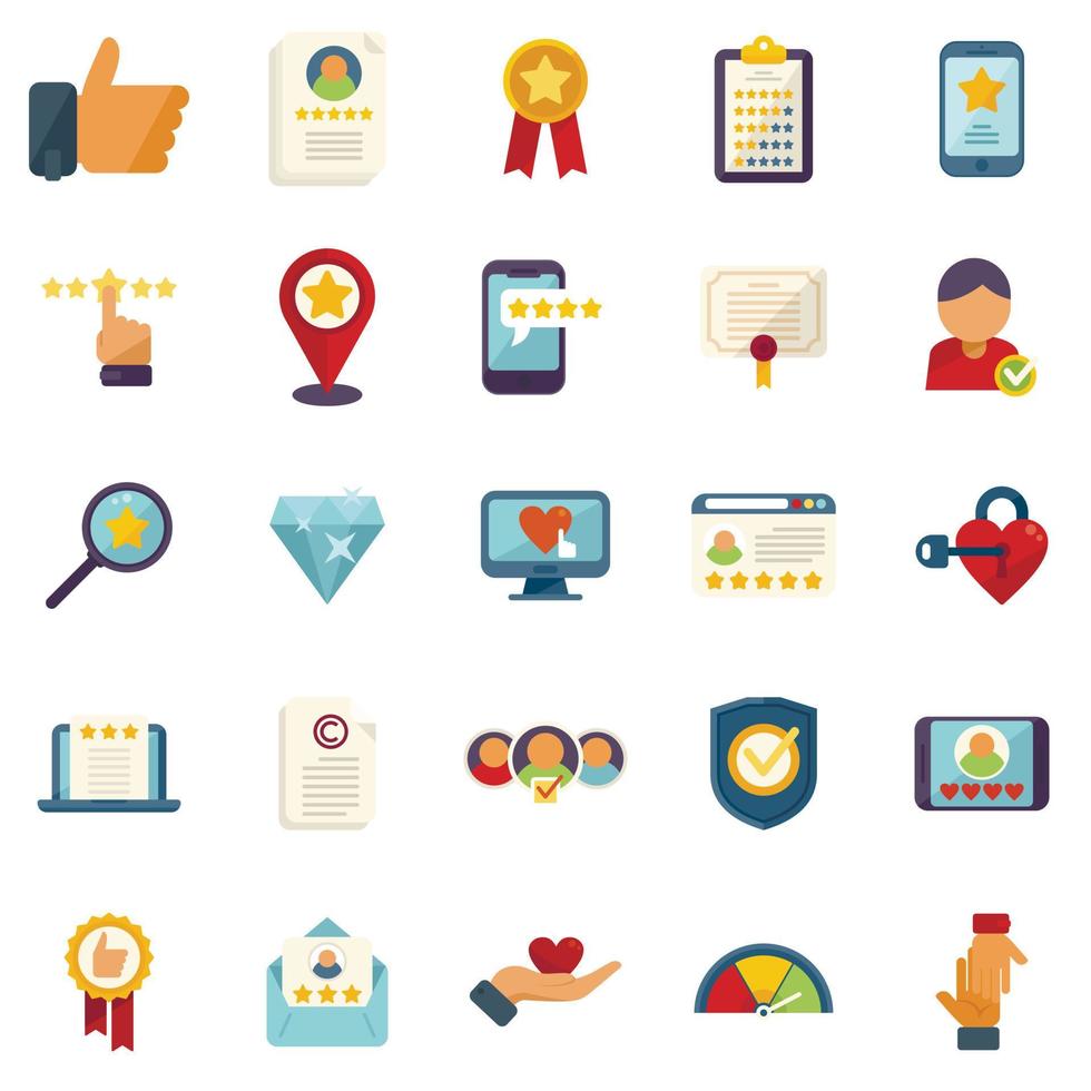 Credibility icons set flat vector. Business adevertisement vector
