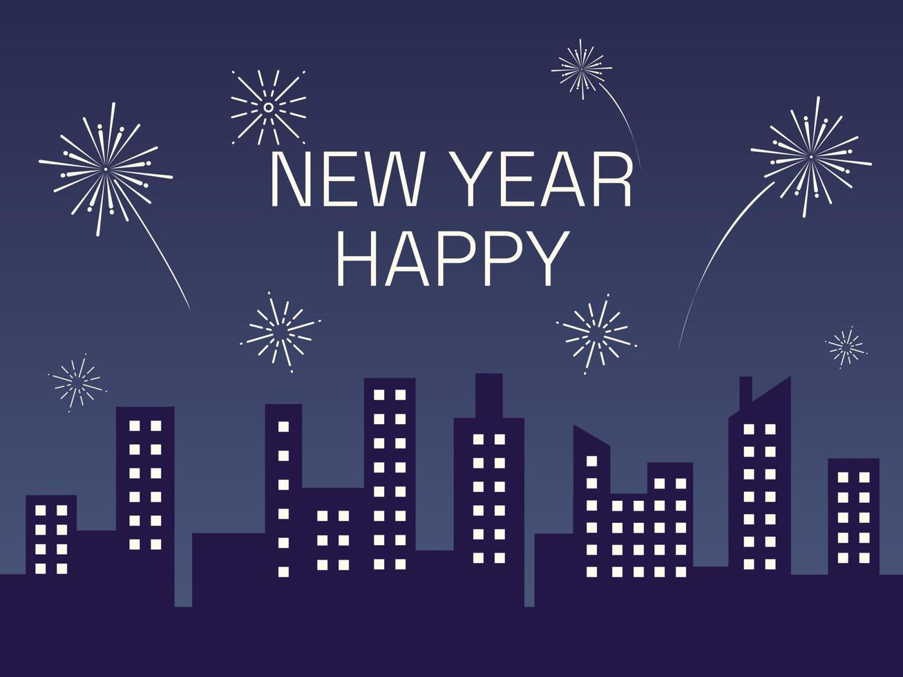 Flat Background Happy New Year Party City scape Vector Illustration Design.