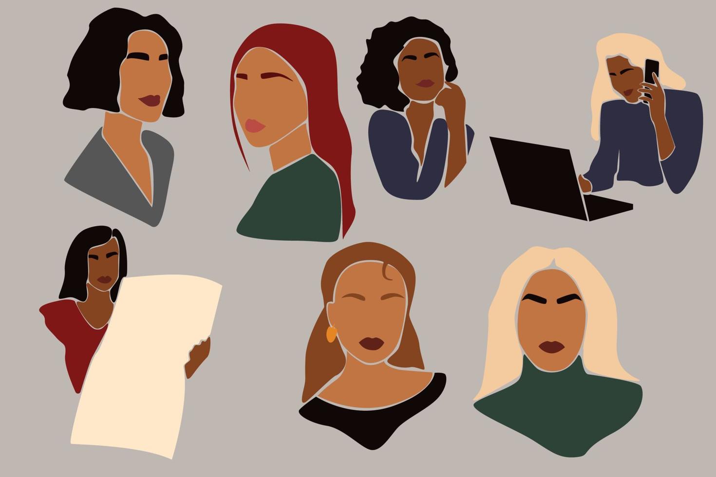 Vector illustration of businesswomen. Girls at work. Female Boss. A set of business ladies clip art. Vector stock illustration isolated on background. EPS 10