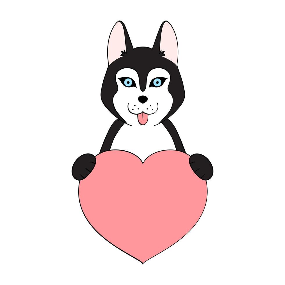 Cute cartoon dog holding his heart in his paws. Valentine's Day greeting card with space for text. Design for invitation, card, flyer, brochure, banner. Little pets in love. A declaration of love vector