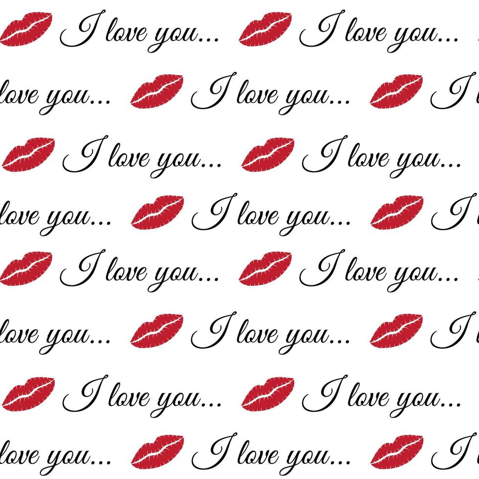 I love you. Seamless photo with kiss lips print and phrase ...