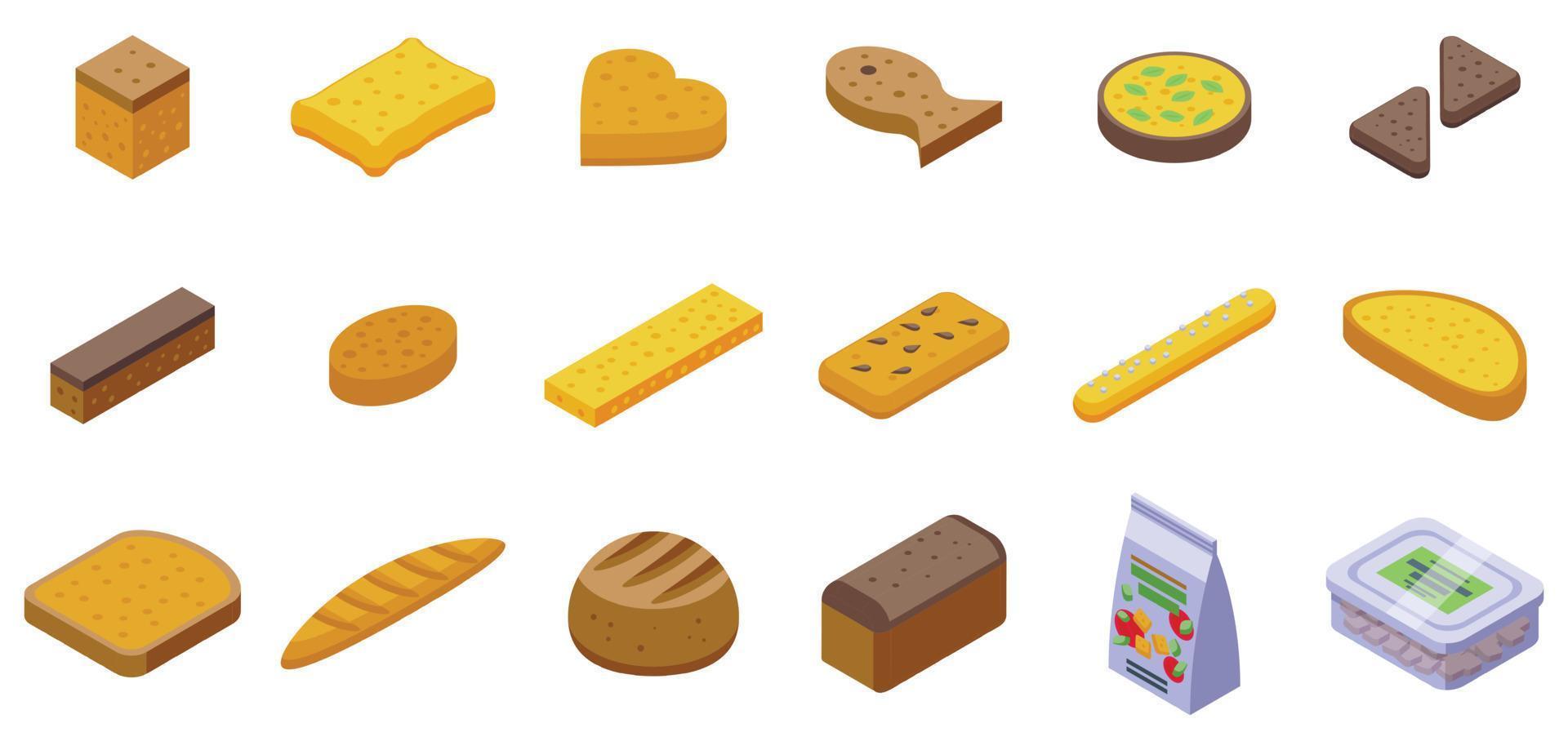 Bread croutons icons set isometric vector. Small food vector