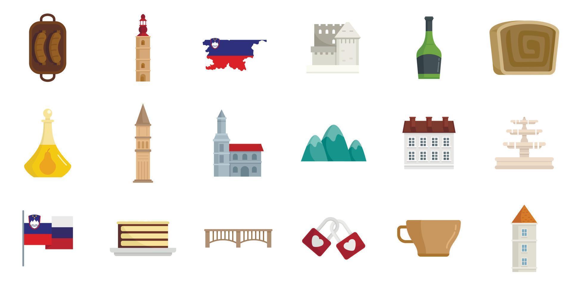 conjunto de iconos de eslovenia, estilo plano vector