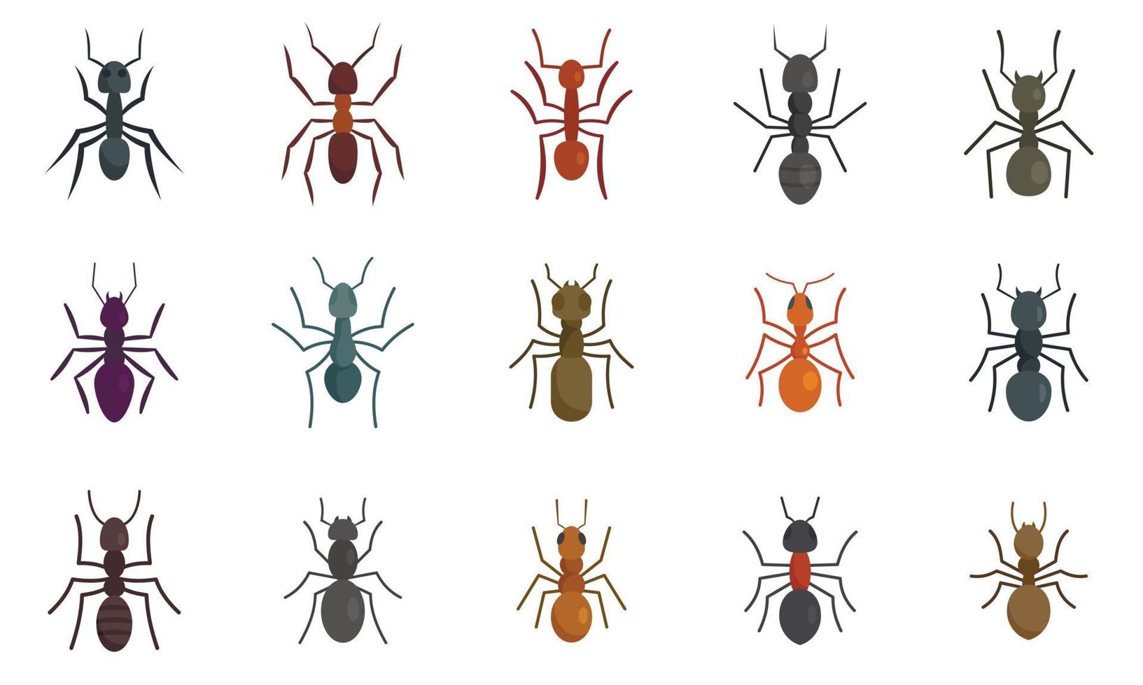 Ant icons set, flat style vector