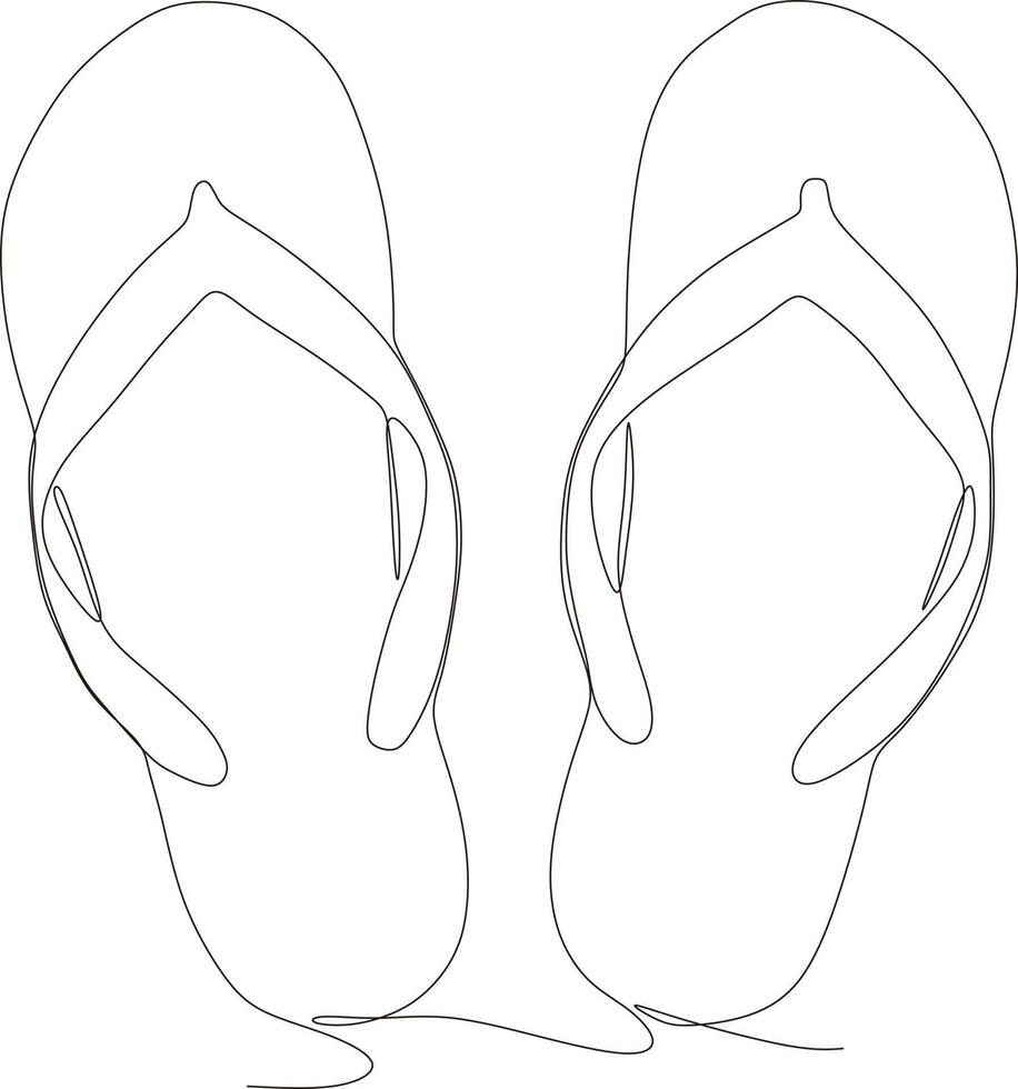 continuous line art drawing of flip flops black white vector